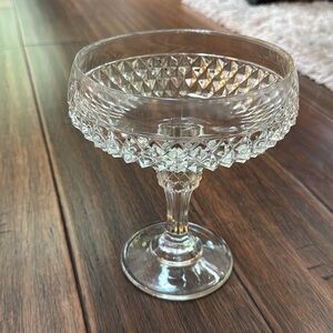 Indiana Glass VINTAGE Diamond Point Pedestal Clear Compote Serving Dish
